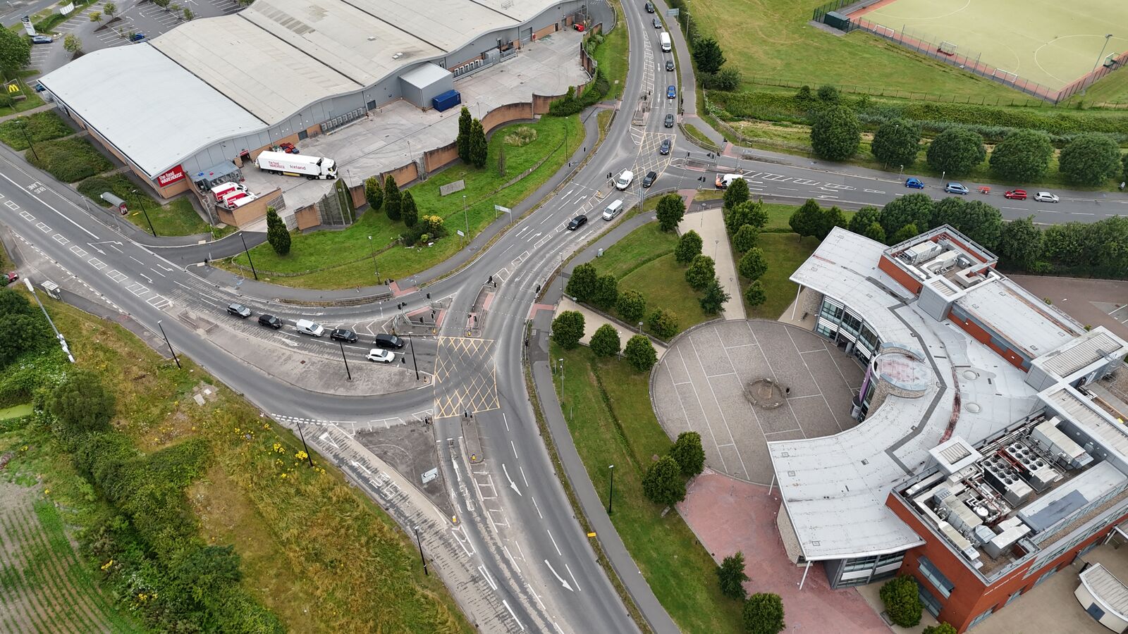 An aerial photo of the road junction in Worle next to the Magistrates Court.